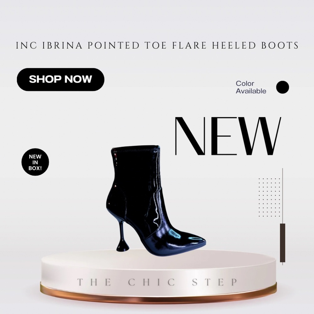 INC International Concepts Women’s Ibrina Pointed Toe Flare Heeled Boots Black